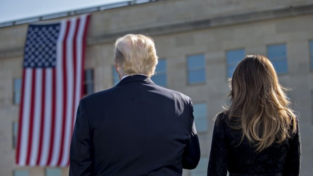 President Donald Trump and Melania Trump attend a ceremony to commemorate the September 11, 2001 terrorist attacks.