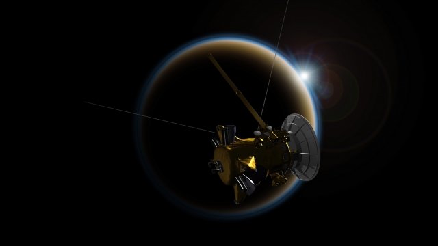 The Cassini spacecraft and Titan.