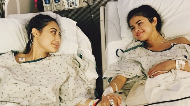 Singer Selena Gomez after she underwent a kidney transplant.