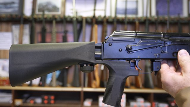 A semi-automatic rifle with a bump stock