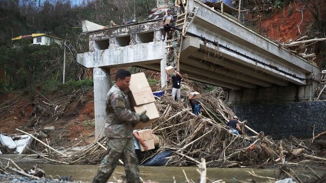 U.S. Army member delivers supplies in storm-ravaged Puerto Rico