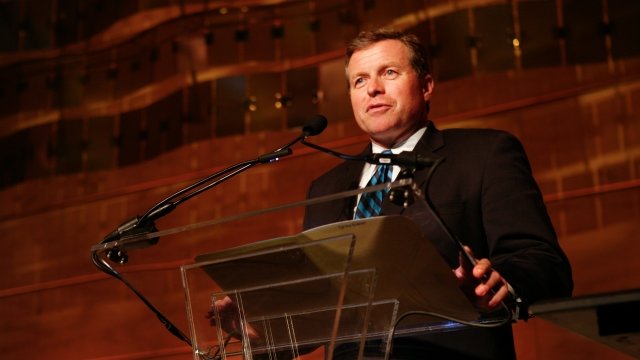 U.S. Rep. Charlie Dent speaks into a microphone.