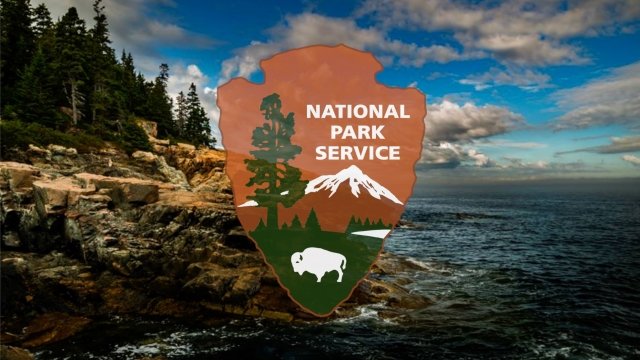 National Park Service logo on top of Acadia National Park photo.