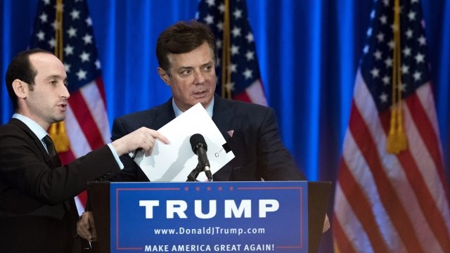 Paul Manafort, President Donald Trump's former campaign manager, standing at the lectern.