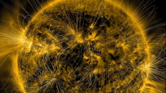 A rendering of the sun's magnetic field