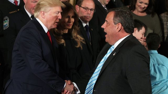 President Trump shakes hands with New Jersey Gov. Chris Christie