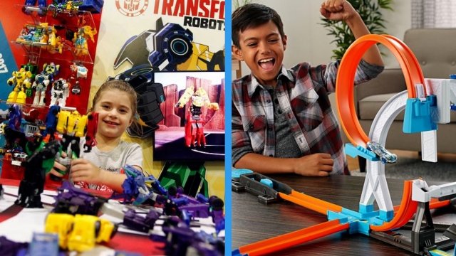 Kids play with Transformers, Hot Wheels toys