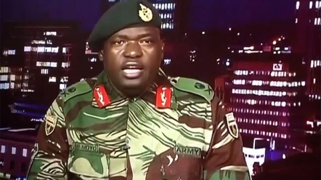 Military commander giving TV address