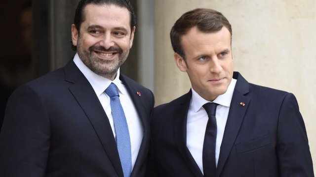 Lebanese Prime Minister Saad Hariri and French President Emmanuel Macron
