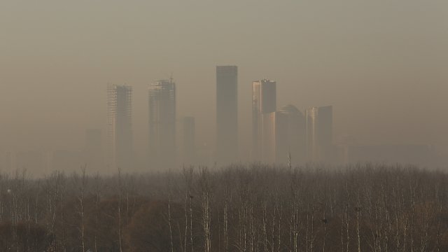 Smog over a city skyline