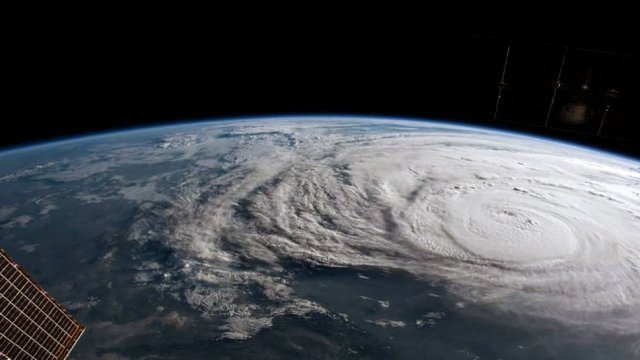 Hurricane Harvey is photographed from aboard the International Space Station on August 25, 2017