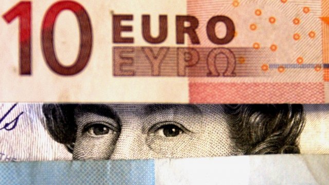 British pound displayed with a Euro bill