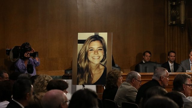 Photo of Kate Steinle in the a Congressional hearing room.