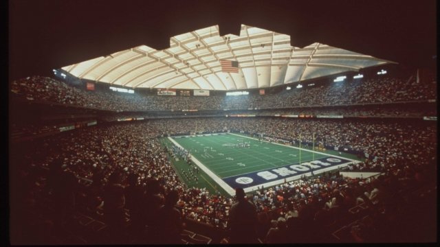 Fans gather inside the Pontiac Silverdome for a Detroit Lions game