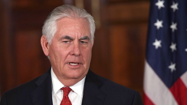 Secretary of State Rex Tillerson speaks to the press