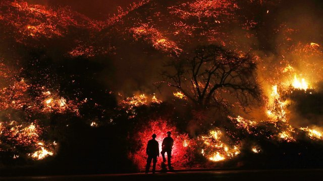 Firefighters assessing the Thomas Fire in California