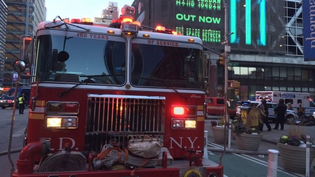 A fire truck on the scene of an explosion in NYC