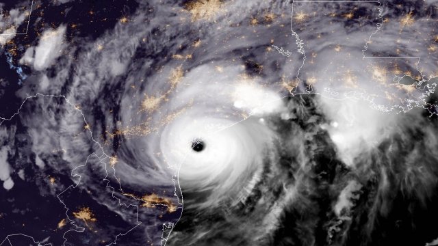 Satellite image of Hurricane Harvey moving toward Texas