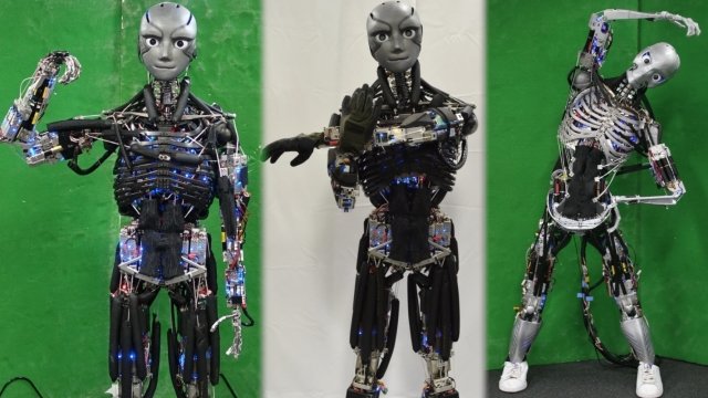 Three portraits of robots that Japanese engineers created