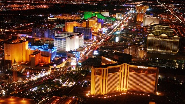 The Las Vegas strip lights up at night