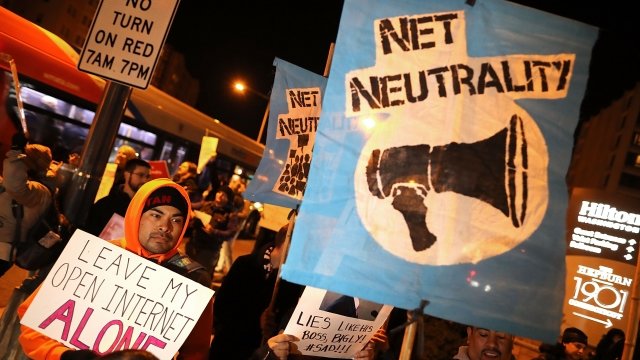 Demonstrators gather to support net neutrality