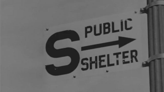 Cold War-era bomb shelter sign