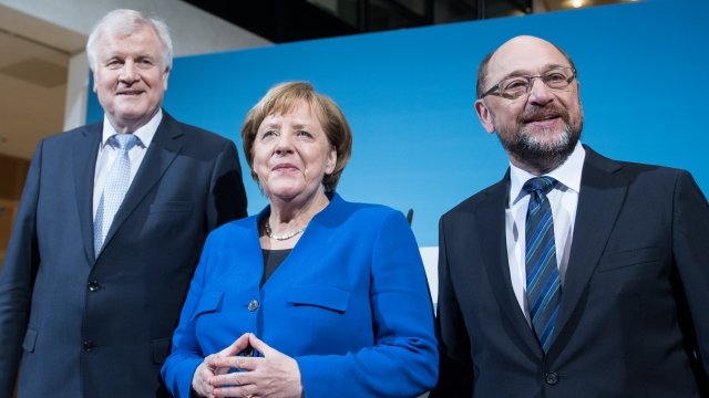 German politicians Horst Seehofer, Angela Merkel and Martin Schulz