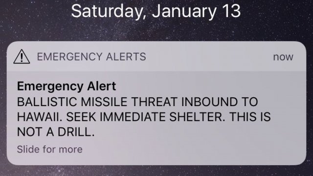 Hawaii emergency alert for missile screenshot