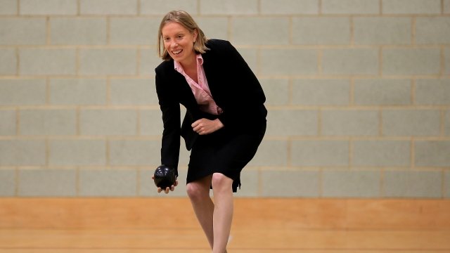 Tracey Crouch MP during an indoor bowls session.