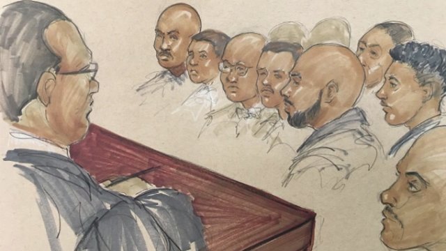 Courtroom sketch of 'Watts 15' in Chicago