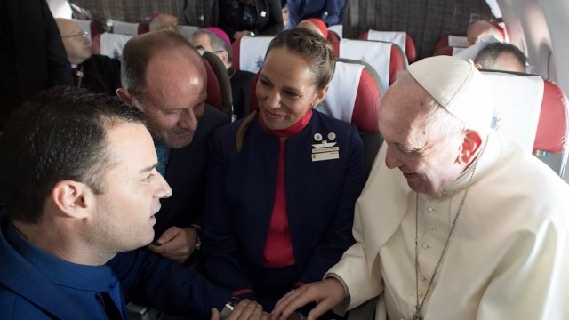 Pope Francis married two flight attendants on board an airplane.