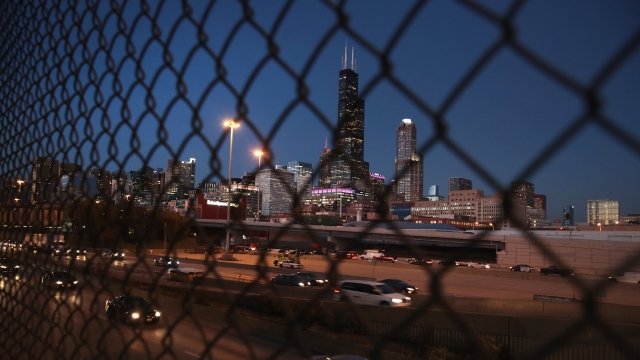Chicago skyline behind fence