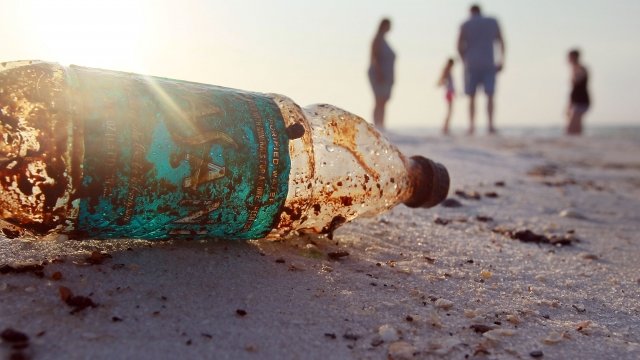 A water bottle found on the beach