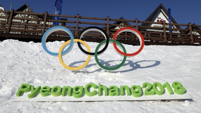 The Olympic rings are seen in Pyeongchang.
