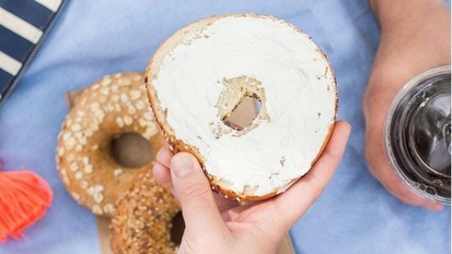 cream cheese on a bagel