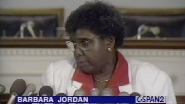 Barbara Jordan gives a press conference