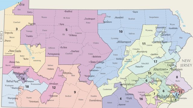 Map of Congressional Districts in the state of Pennsylvania.