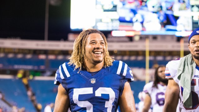 Edwin Jackson No. 53 of the Indianapolis Colts leaves the field.