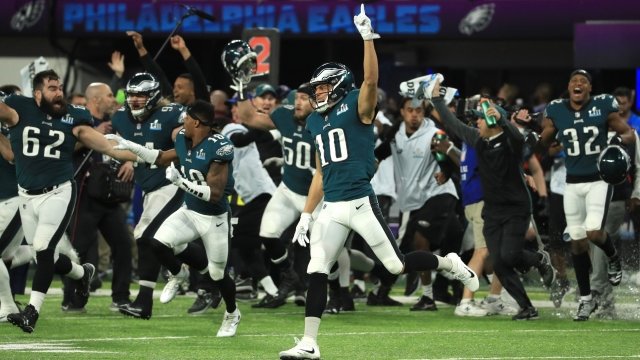The Philadelphia Eagles celebrate a Super Bowl win