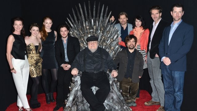 "Game of Thrones" stars with George R. R. Martin, D.B. Weiss and David Benioff
