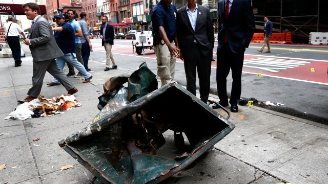 Mangled dumpster at explosion site in New York City