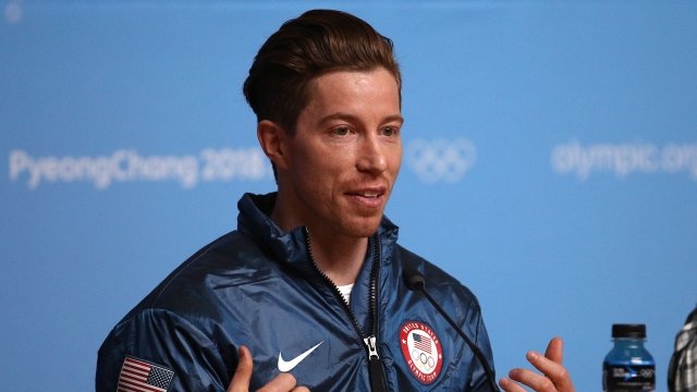 Gold medalist snowboarder Shaun White of the United States speaks during a press conference.
