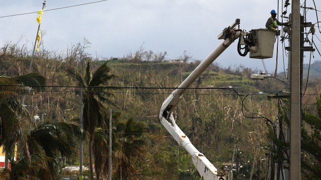 Working repairs power lines in Puerto Rico
