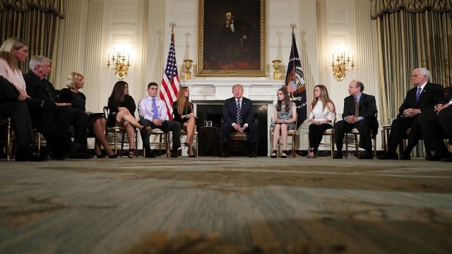 President Donald Trump at a listening session with people affected by school shootings