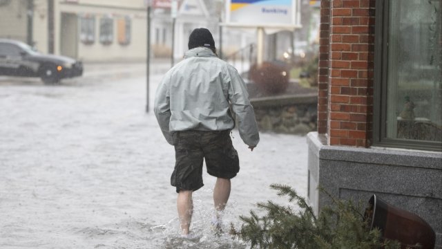 man in flooded street