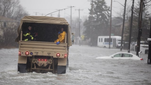 National Guard vehicle in flood water