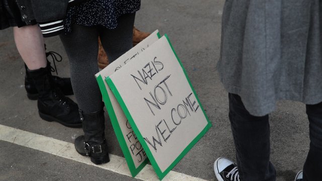 "Nazis not welcome" sign at a Richard Spencer speech