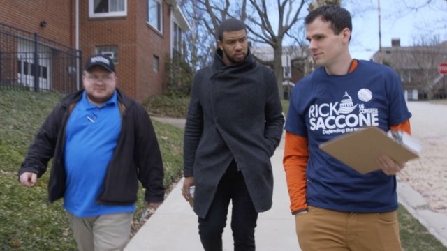 Two campaign volunteers go canvassing in Pennsylvania.