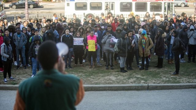 students participate in walkout