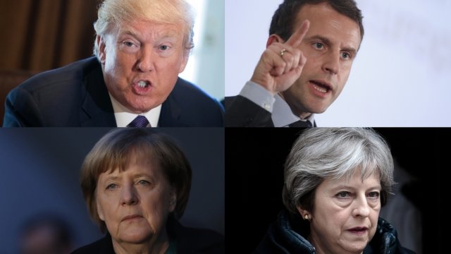 Donald Trump, Emmanual Macron, Angela Merkel and Theresa May.